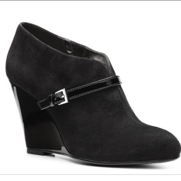 anne klein suede wedge boots
